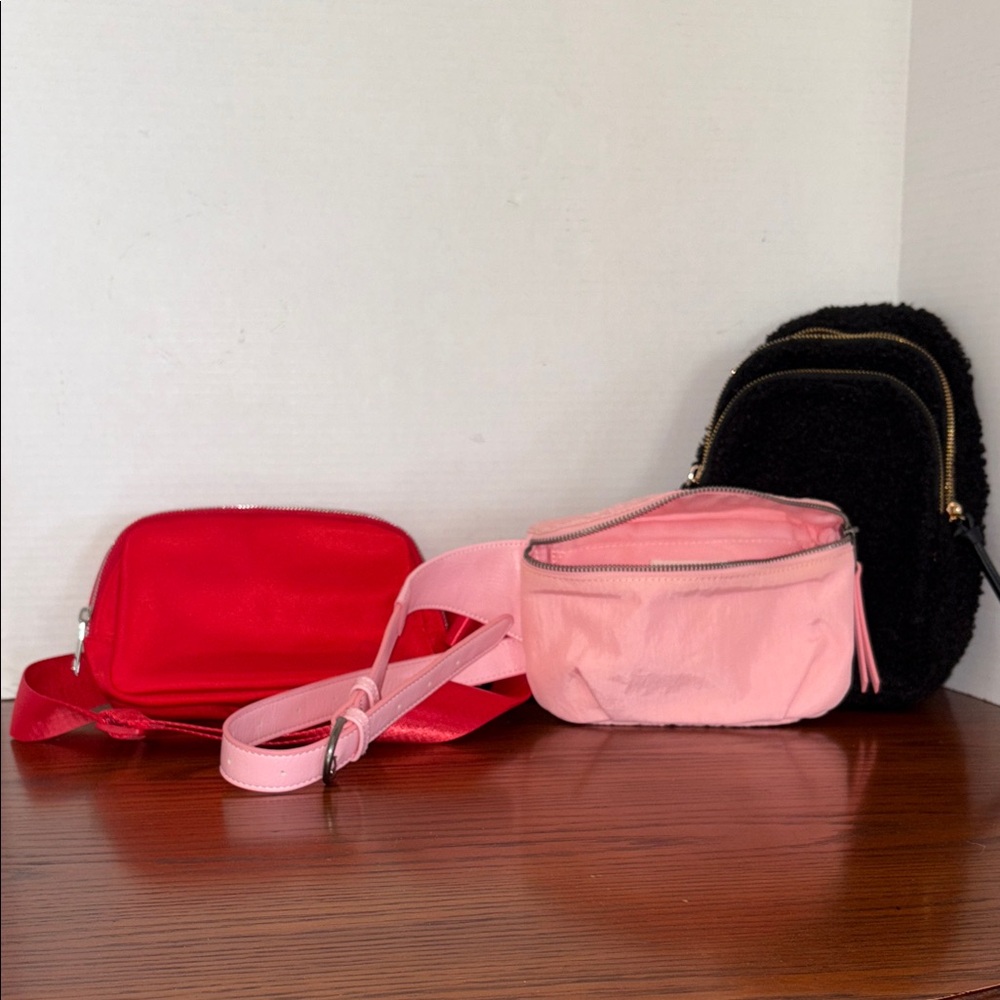 Universal Thread Vibrant Red, Soft Pink, and Classic Black Backpack Set